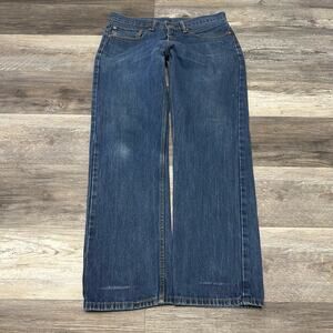Levis 505 Red Tab Dark Wash Blue Mens 34x32 Regular Fit Straight Leg Denim Jeans
